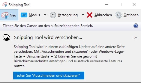 Programmfenster von Windows Snipping-Tool.